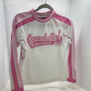 NHL OFFICIAL HOCKEY CANUCKS PINK JERSEY LS SHIRT GIRLS SIZE-Medium